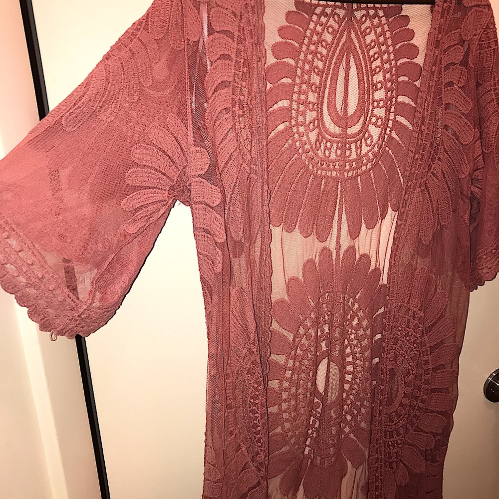 Pink flower lace kimono